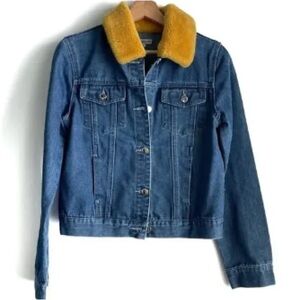 Classic Denim Jacket with Mustard Collar